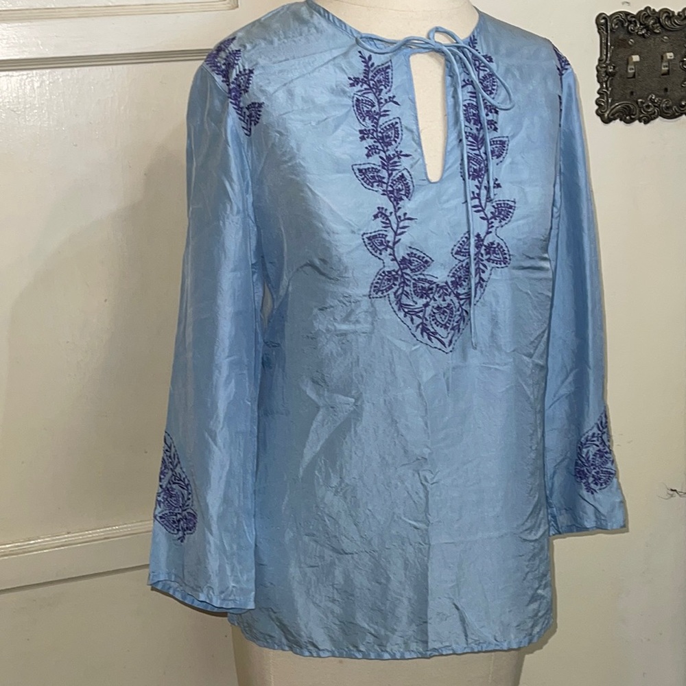 -100% Silk Embroidered Blouse